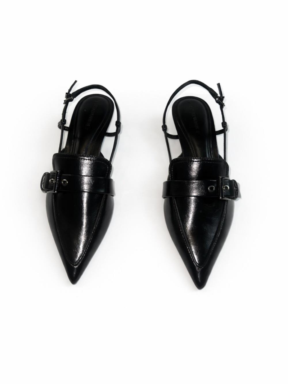 Stradivarius Black Patent Slingback Buckle Pointed Toe Kitten Heels 39 9